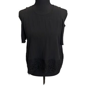 Madewell Black Cold Shoulder Blouse With Lace Trim Hem XXS